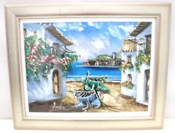 Buy JAMILU Greek Beach And Boats SIGNED ORIGINAL Oil Painting FRAMED - A27 • 9.99£