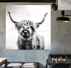 Buy Highland Cow Grey Tongue Out Printed Canvas Wall Art Picture Square Home Decor • 34.99£