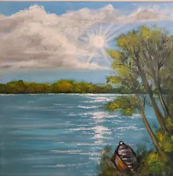 Buy Original On Canvas, Lake Landscape Home Decor Acrylic Painting, 20 By 20 Cm • 17.77£