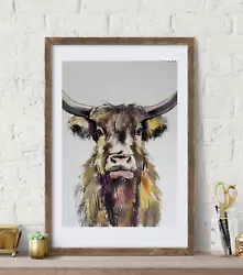 Buy A3 Large Original  Watercolour Animal Painting, Highland Cow  • 21£
