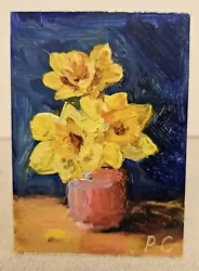 Buy PETER CHORAO Original DAFFODILS Oil Painting ACEO FLOWERS Realism Art • 20.67£