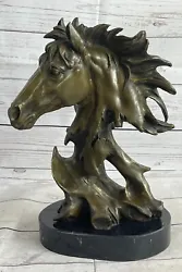 Buy Real Bronze Metal Statue On Marble Bust Horse Head Equestrian Western Sculpture • 378.42£