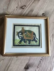 Buy Charming Indian Hand Painting On Silk Elephant Tiger Glazed Framed 7.25 X6.5  • 21£