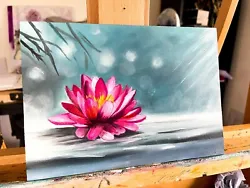 Buy Lotus Flower In Water Original Oil Painting-Floral Effordable Painting On Sale • 65£