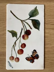 Buy Vintage Painting On Glass - Small - Cherries And Butterfly Signed Shabby Chic • 22£