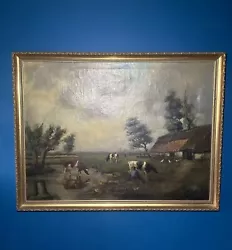 Buy Antique 19th Century Large Signed Farm And Cattle Landscape Oil Painting • 250£