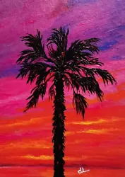 Buy ACEO Original Acrylic Paintings Sunset With Palm Trees Mini Florida Vintage Arts • 12.45£