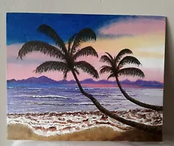 Buy Original Painting Paradise Island Beach, Sea PalmTrees, Sunset. Acrylic On Board • 22.50£