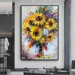 Buy Mintura Handpainted Knife Sunflowers Oil Paintings On Canvas Home Decor Wall Art • 45.55£