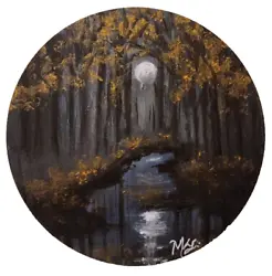 Buy Original Full Moon Modern Painting. Hand Painted On Round Wooden Board 10 Cm • 9.77£