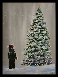 Buy Original Acrylic Painting On Stretched Canvas Snowy Christmas Tree And Child • 10.99£