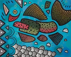 Buy Rainbow Trout, Original Artwork Oil Painting, Abstract Painting 16''x20  • 1,133.99£