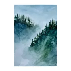 Buy Original Watercolor Art Pinewood Painting Pine Tree Art Misty Landscape Artwork • 33.07£