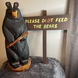 Buy Handmade Chainsaw Carved Bear With Sign Pine Wood About 24  H X 10  W • 116.11£