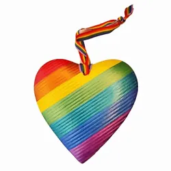 Buy Large Rainbow Heart LGBTQ Handmade Hand-Painted Wall Hanging With Rainbow Ribbon • 11.74£