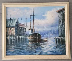 Buy 20”X24”    Boats At Habour Framed Oil Painting On Canvas • 49.61£