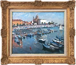 Buy  Marina In The French Riviera  Post-Impressionist Sea Shore Boats Oil Painting • 19,687.36£