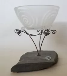 Buy Hand Crafted Bowl Sculpture: Stone/Metal Sculpture Stand With Lovely Glass Bowl • 82.60£