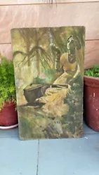 Buy Old Vintage Canvas Acrylic Painting Of Woman Playing Sitar By India Local Artist • 427.50£