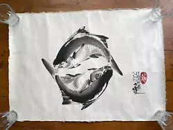Buy Large Original Vintage Japanese Ink / Watercolour Painting Fish Koi Pisces • 45£