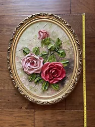 Buy 3D Gold Framed Roses Painting Sculptural Painting Floral Wall Art Pink • 216.11£