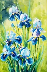 Buy Iris Painting Blue Flower Wall Art Best Holiday Gift For Her 16 X 10  Original • 107.49£