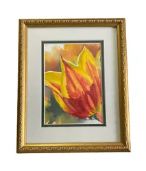 Buy Gold Frame Tulip Flower Art Print Red Yellow Painting Signed Watercolor 9 X 11 • 23.49£