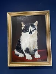 Buy Vintage Original Oil Painting Cat Kitten Signed Framed • 65£