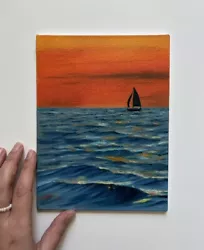 Buy Seascape Original OIL Painting  6*8” Small Sunset Sea Boat ART HAND-PAINTED • 23.15£