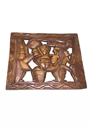 Buy Vintage Hand Carved Wood Wall Decor 3D Panel Village Tribal Collection Scene • 18.18£
