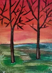 Buy ACEO Original Painting Tree Landscape Acrylic ATC Collectable Art Card Miniature • 7.50£