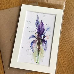 Buy ORIGINAL Watercolour Card. Painting Gift. Mounted Birthday Card Flag Iris FLOWER • 6.70£