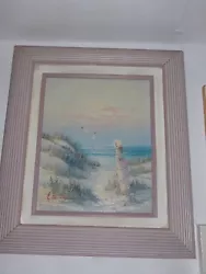 Buy Oil Painting On Canvas  Signed Original Framed Sea Scene Woman & Birds 39 X 34cm • 44.99£