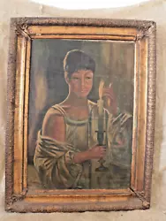 Buy Vintage Original Large Signed Oil Painting, Boy With Candle, Ornate Floral Frame • 37,020.59£