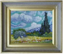 Buy Framed Van Gogh Field W/Cypress Repro, Quality Hand Painted Oil Painting, 8x10in • 104.97£