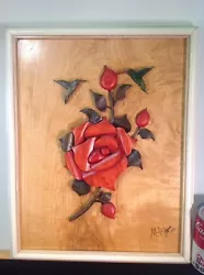Buy Unique Vintage Hand Carved Wall Art Hummingbirds & Rose Florals 1973 M. Adger • 74.38£