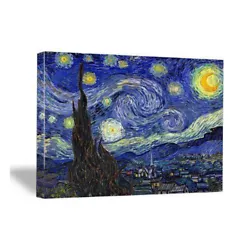 Buy Canvas Print Starry Night By Van Gogh Painting Reproduction Blue Picture Framed • 3.99£