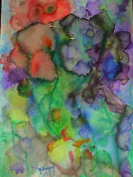 Buy Watercolour & Ink Painting Of Wild Flowers,impressionist,orgnl.unframed,new • 9£