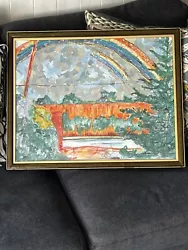 Buy Vintage Mixed Media Painting Abstract Rainbow Mosaic Style Rare Collectors Art • 14.99£