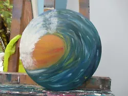 Buy Original Acrylic Painting On Round Canvas - Golden Sunset Wave - Seascape • 25£