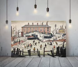 Buy Lowry Style Cricket Match -framed Canvas Wall Art Picture Paper Print- Brown Red • 7.99£