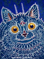 Buy Electric Blue Cat 8.5x11  Photo Print Louis Wain Jittery Feline Animal Painting • 8.48£