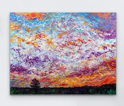 Buy Lonely Tree 22x28 Original Acrylic Painting Colorful Sky Landscape Not Monet 1/1 • 1,133.99£