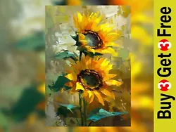 Buy Radiant Sunflower Impasto Style Painting Print 5 X7  On Matte Paper • 4.99£