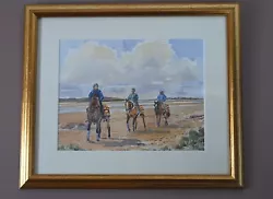 Buy Vinage Framed Watercolour Painting Race Horses West Kirby Beach By Angela Argent • 58£