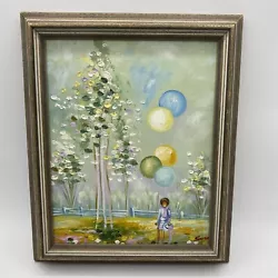 Buy Whimsical Girl Balloons Tree Landscape Art Painting Textured 3D Framed Signed • 33.07£
