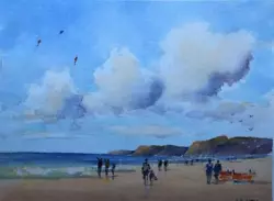 Buy Original Modern Watercolour - Kite Flying On The Beach By Anthony Avery • 9.95£