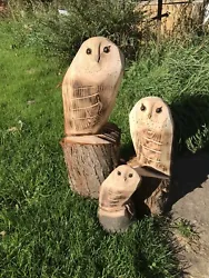 Buy 3x Owls (S M L)Chainsaw Carving Carved Owl Garden Decoration Natural Wooden • 40£