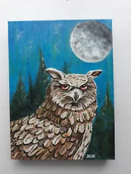 Buy Owl In The Moonlight, Original Acrylic Deep Canvas Painting By Iris • 20£