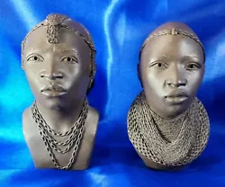 Buy Set Of 2 • African Kenya Tribal Art By Ben Apollo Maasai • Hand Carved Clay Bust • 45.59£